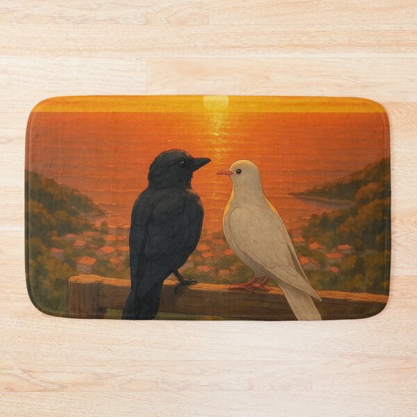 Item preview, Romantic pair of birds at sunset, loving art motif with heart, perfect for posters, cards & gifts designed and sold by Mauswohn.