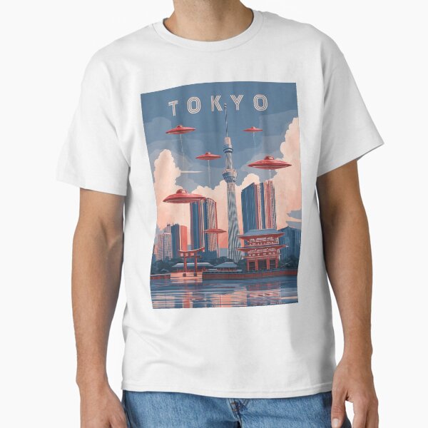 Artikel-Vorschau von Tokio Sci-Fi UFO Invasion Illustration, designt und verkauft von Art of Ngu.