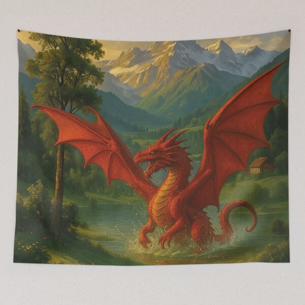 Item preview, Epic Red Dragon in Alpine Landscape, Imaginative Fantasy Design for Posters, Shirts & more designed and sold by Mauswohn.