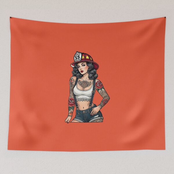 Item preview, Pinup Tattooed Firefighter designed and sold by PinUpPizzazz.