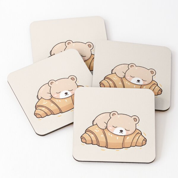 Item preview, Cute Bear Sleeping on Croissant  | Cozy Kawaii Art designed and sold by Cozyvibesshop.