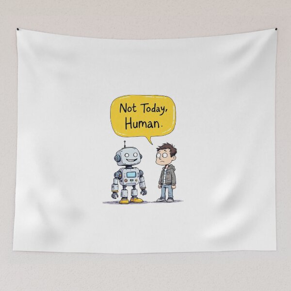 Item preview, Cartoon of a man and robot with a speech bubble saying not today human designed and sold by cafegrafis.