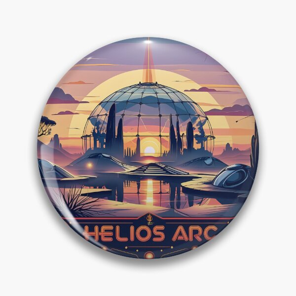 Item preview, Helios Arc – Retro Futuristic Biosphere Dome Sunset | Solarpunk Desert Art designed and sold by LoliDesignShop.