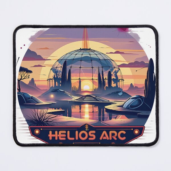 Item preview, Helios Arc – Retro Futuristic Biosphere Dome Sunset | Solarpunk Desert Art designed and sold by LoliDesignShop.