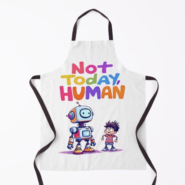 Item preview, Cartoon of a boy and a robot with the words not today human designed and sold by cafegrafis.