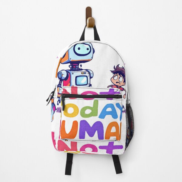 Item preview, Cartoon of a boy and a robot with the words not today human designed and sold by cafegrafis.