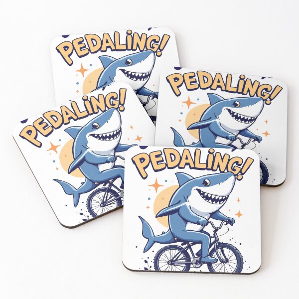 Item preview, A close up of a cartoon shark riding a bike with the words just keep pedaling designed and sold by cafegrafis.