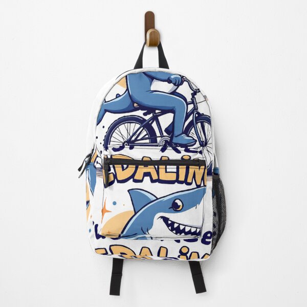 Item preview, A close up of a cartoon shark riding a bike with the words just keep pedaling designed and sold by cafegrafis.