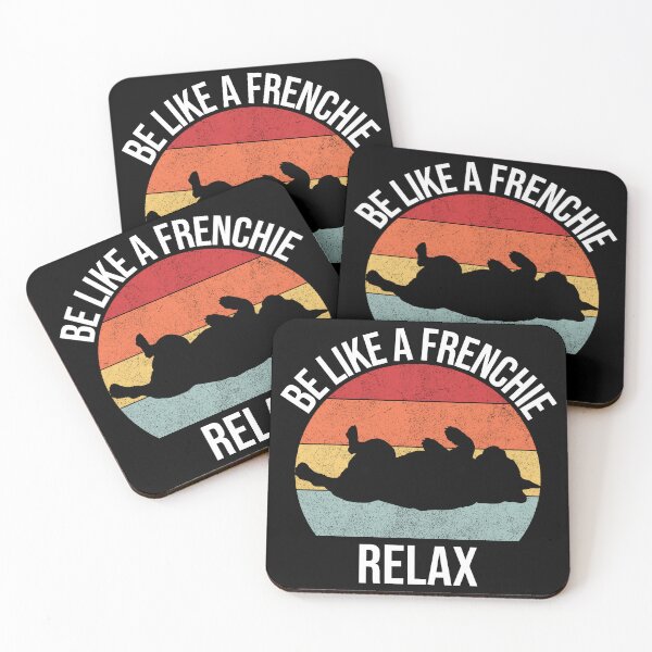 Item preview, frenchies relax black silhouette retro sunset white tekst designed and sold by FrenchieStyle25.