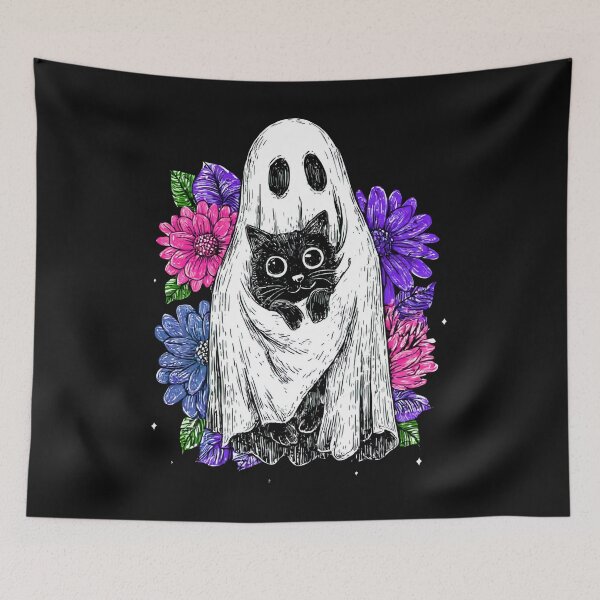Item preview, Ghost Cat Floral Halloween, Cute Black Cat Spooky Season, Pastel Goth Halloween, Aesthetic Ghost Cat designed and sold by William-Do-X.