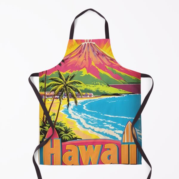 Item preview, Vibrant Vintage Hawaii Volcano and Surf Travel Poster designed and sold by FestivityFinds.