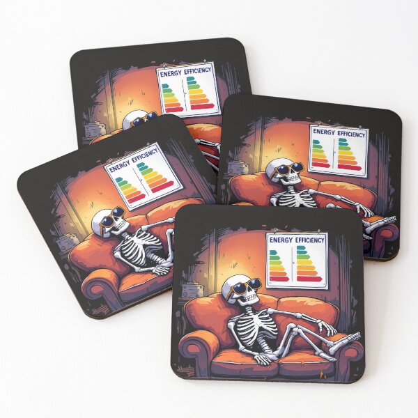 Item preview, Arafed skeleton sitting on a couch with energy efficiency sign designed and sold by cafegrafis.
