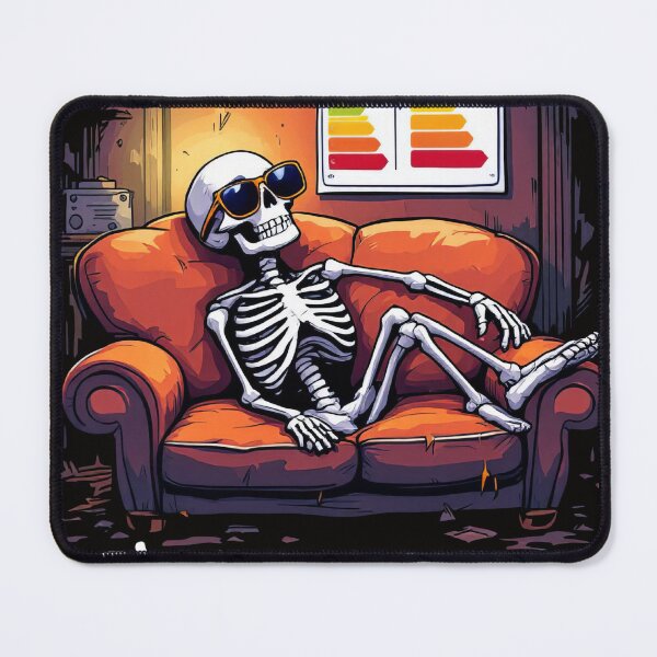 Item preview, Arafed skeleton sitting on a couch with energy efficiency sign designed and sold by cafegrafis.