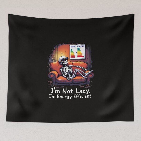Item preview, Arafed skeleton sitting on a couch with energy efficiency sign designed and sold by cafegrafis.