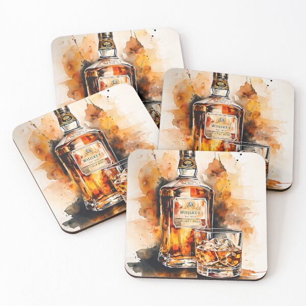 Item preview, Whiskey Bottle and Glass Watercolor Painting designed and sold by paulrommer.