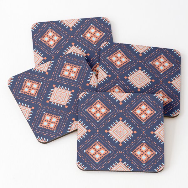 Item preview, Seamless Navy Blue and Orange Geometric Tile Pattern designed and sold by DesignByNui.