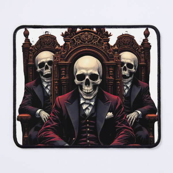 Item preview, Arafed image of three skeletons sitting on a throne with a text reading dead inside still debating designed and sold by cafegrafis.