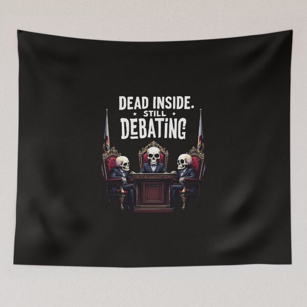 Item preview, Arafed image of three skeletons sitting at a table with a flag designed and sold by cafegrafis.
