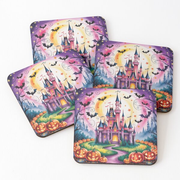 Item preview, Cute Halloween Castle and Pumpkins : Whimsical Spooky Castle Night : Pink and Purple Halloween Palace : Magical Halloween Night Scene designed and sold by MinimalArtTees.