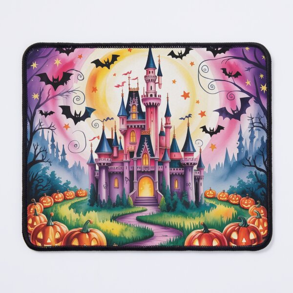 Item preview, Cute Halloween Castle and Pumpkins : Whimsical Spooky Castle Night : Pink and Purple Halloween Palace : Magical Halloween Night Scene designed and sold by MinimalArtTees.