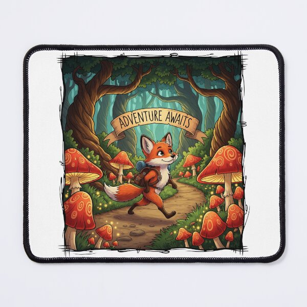 Item preview, Adventure Awaits - Whimsical Fox in Mushroom Forest_white designed and sold by adolfobusmente.