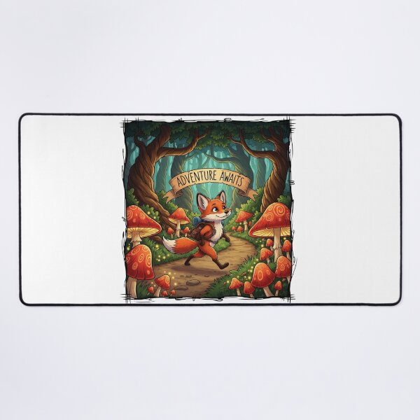 Item preview, Adventure Awaits - Whimsical Fox in Mushroom Forest_white designed and sold by adolfobusmente.