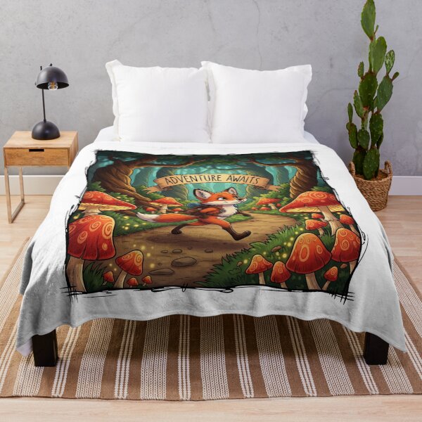 Item preview, Adventure Awaits - Whimsical Fox in Mushroom Forest_white designed and sold by adolfobusmente.