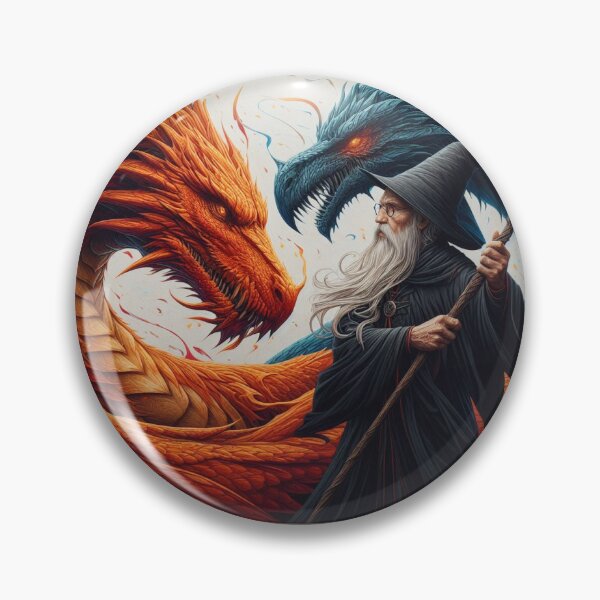 Item preview, wizard guarded by blue and orange dragon designed and sold by MarijaArt.