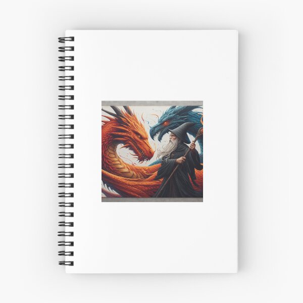 Item preview, wizard guarded by blue and orange dragon designed and sold by MarijaArt.