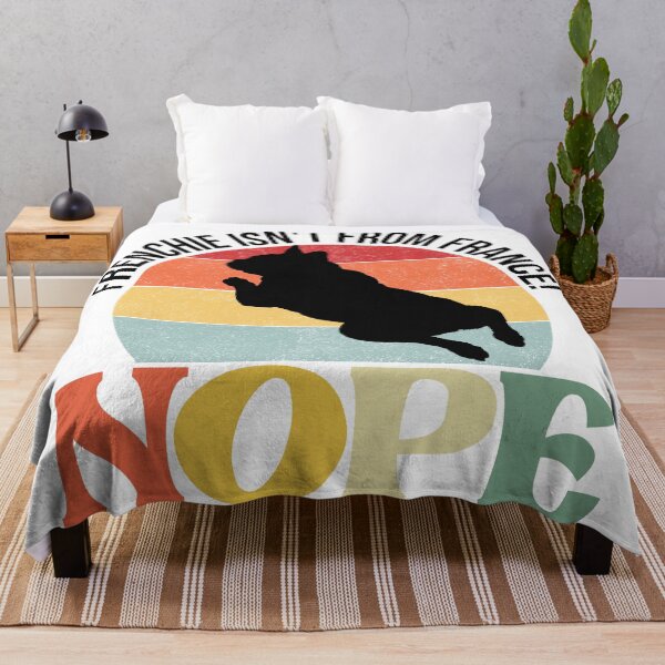 Item preview, frenchie nope black silhouette on retro sunset black designed and sold by FrenchieStyle25.