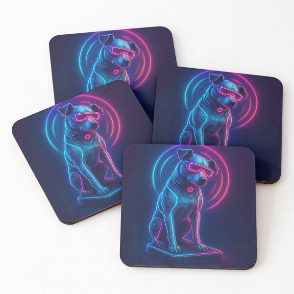 Item preview, Futuristic Nipper RCA Dog Art – Neon Cyber Pup Poster | Retro Tech Terrier Wall Art | Music Icon Gift for Audiophiles designed and sold by Item Geeks.