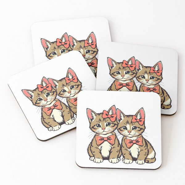 Item preview, cute vintage brown two cats with pink ribbons sticker ,aesthetic cat art,vintage kitten,Cat Lover,retro kitten art,vintage kittens wearing bows designed and sold by Expressions-Sel.