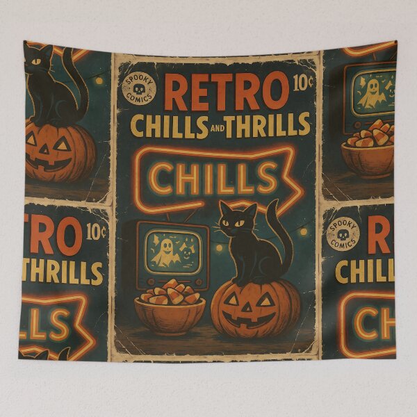 Item preview, Retro chills and thrills - Retro Halloween Cover designed and sold by bapupa.