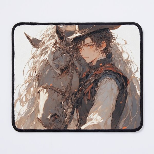 Item preview, “Silent Cowboy & White Horse – Emotional Anime Western Portrait” by NegarTv Designs designed and sold by NegarTv Designs.