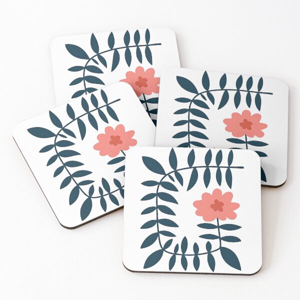 Item preview, Minimal Pink Flower with Dark Blue Leaves Illustration designed and sold by ArtfulWeave.