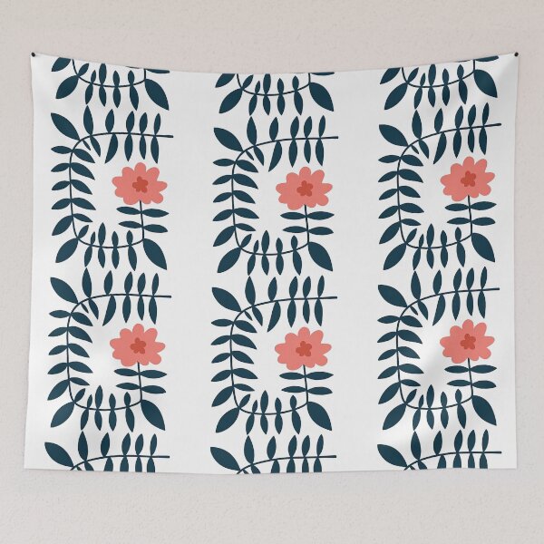 Item preview, Minimal Pink Flower with Dark Blue Leaves Illustration designed and sold by ArtfulWeave.
