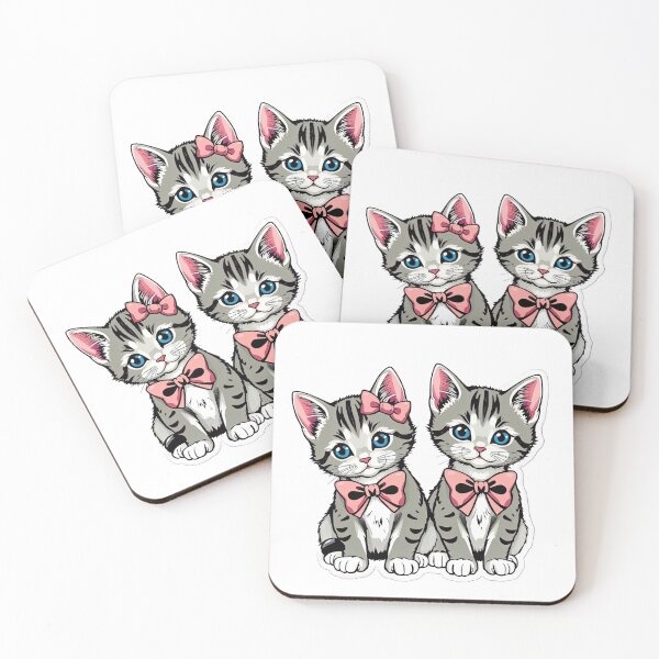 Item preview, cute vintage gray two cats with pink ribbons sticker ,aesthetic cat art,vintage kitten,Cat Lover,retro kitten art,vintage kittens wearing bows designed and sold by Expressions-Sel.