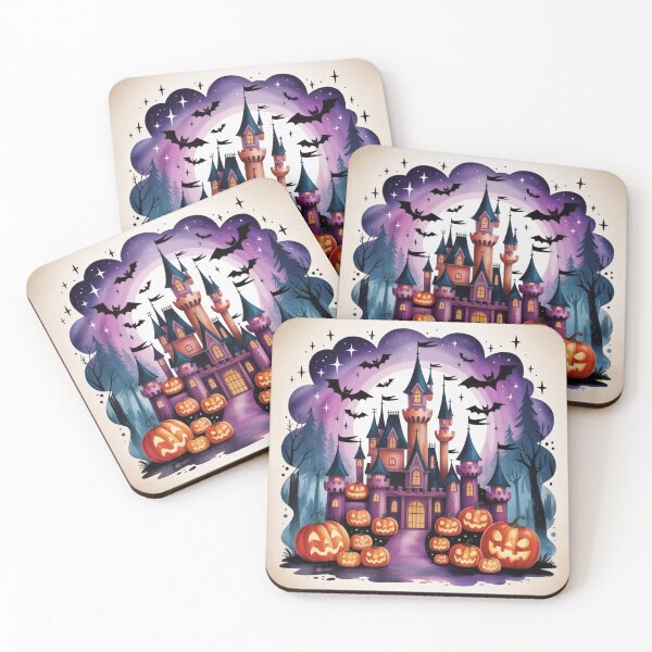 Item preview, Cute Halloween Castle and Pumpkins : Whimsical Spooky Castle Night : Pink and Purple Halloween Palace : Magical Halloween Night Scene designed and sold by MinimalArtTees.