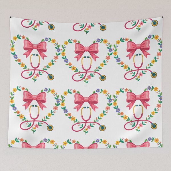 Item preview, Heart Stethoscope with Flowers and Pink Bow Design designed and sold by ArtfulWeave.