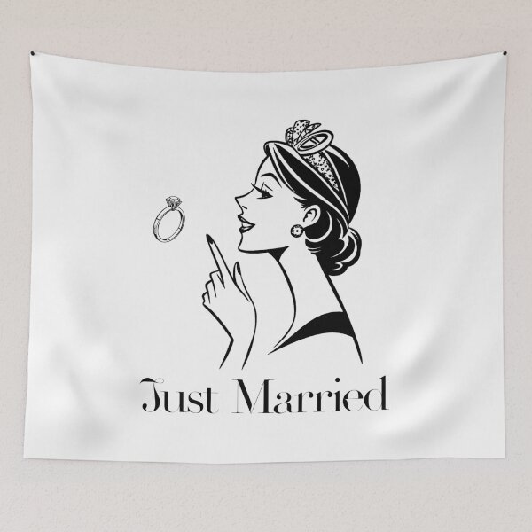 Item preview, A beautiful bride with the words saying " Just Married" designed and sold by Merrylands Artshop.