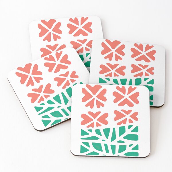 Item preview, Geometric Orange Flowers and Green Leaf Pattern designed and sold by ArtfulWeave.