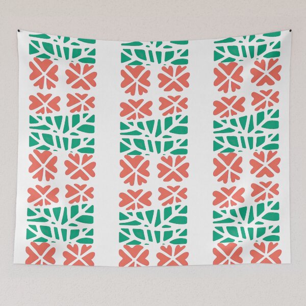 Item preview, Geometric Orange Flowers and Green Leaf Pattern designed and sold by ArtfulWeave.