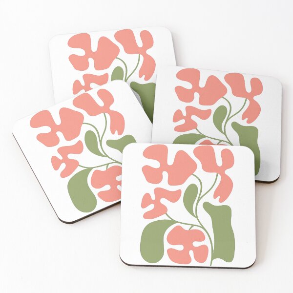 Item preview, Abstract Coral Flowers with Olive Leaves Design designed and sold by ArtfulWeave.