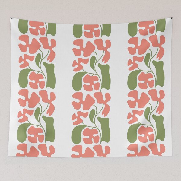 Item preview, Abstract Coral Flowers with Olive Leaves Design designed and sold by ArtfulWeave.