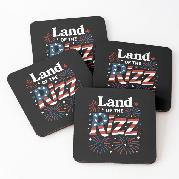 Item preview, Land of the Rizz Patriotic Funny Wordplay Design with Fireworks and Red White Blue Lettering designed and sold by EidosEmporiium.