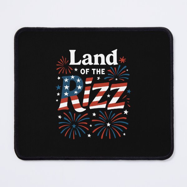 Item preview, Land of the Rizz Patriotic Funny Wordplay Design with Fireworks and Red White Blue Lettering designed and sold by EidosEmporiium.
