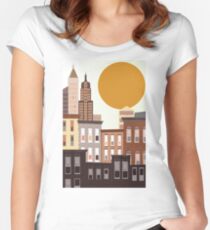 An abstract, cartoon urban, city vector illustration with skyscrapers. Women's Fitted Scoop T-Shirt