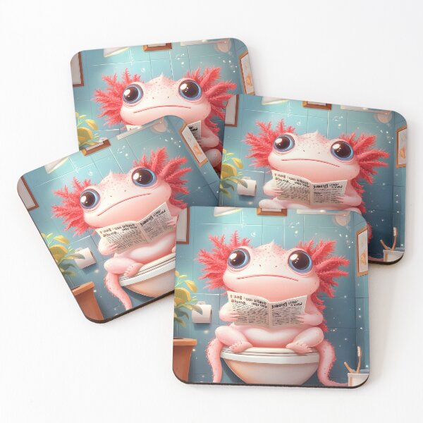 Item preview, Axolotl Newspaper Sitting Pink Bathroom Cartoon Scene designed and sold by CarlosBender.
