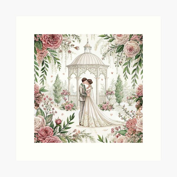 Item preview, Bride and groom in front of a dreamy wedding altar designed and sold by Merrylands Artshop.