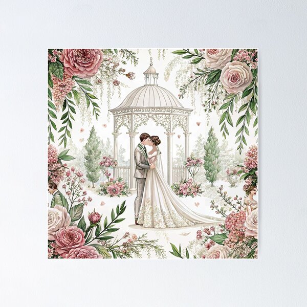 Item preview, Bride and groom in front of a dreamy wedding altar designed and sold by Merrylands Artshop.